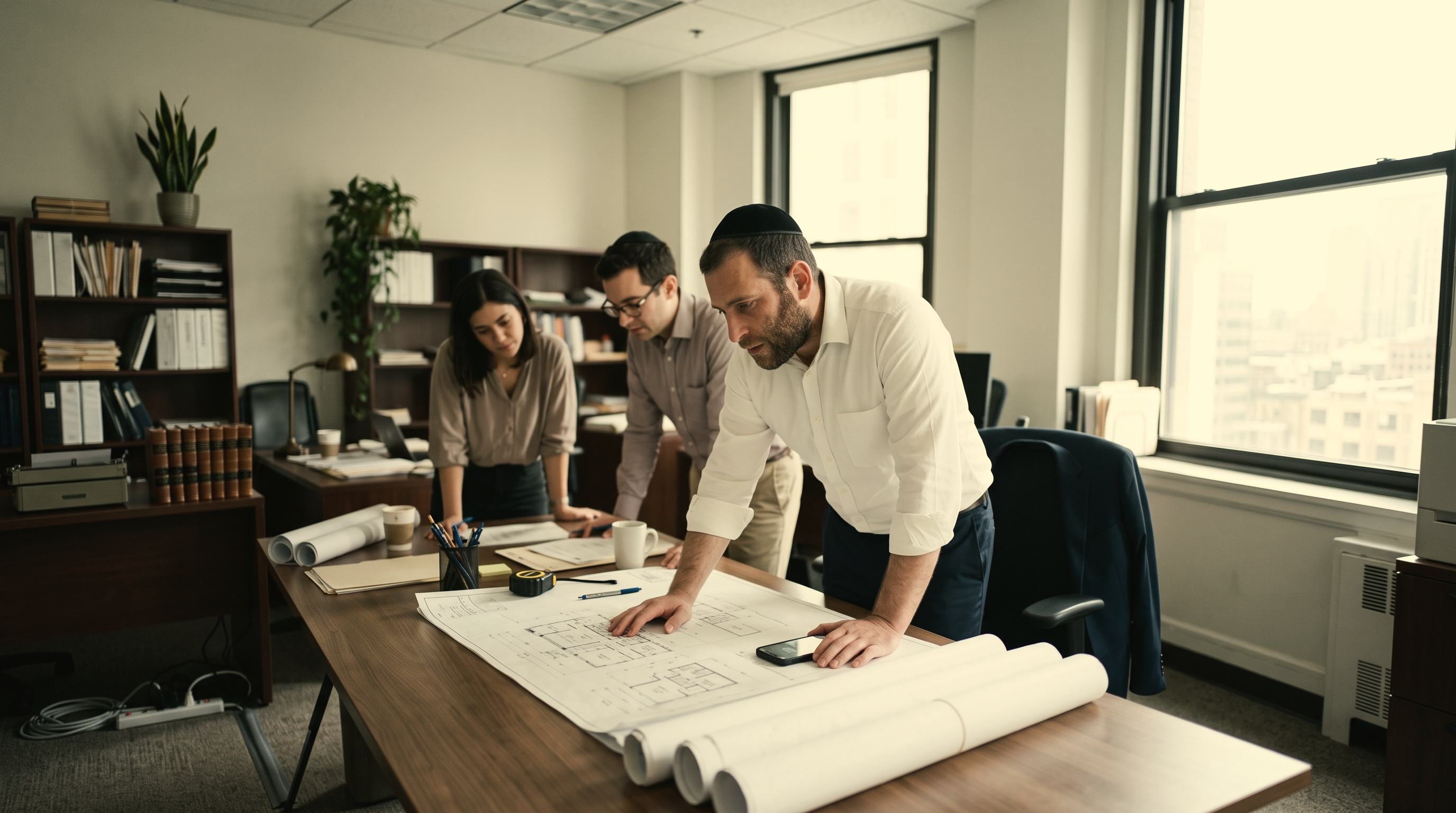 Owner working through plans with his team